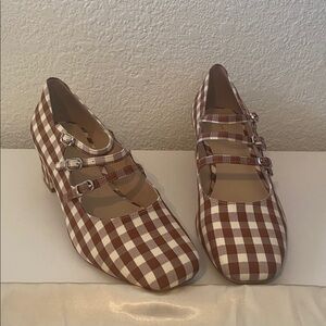 BRAND NEW IN BOX For Love And Lemons Brown Gingham Jolie Heels